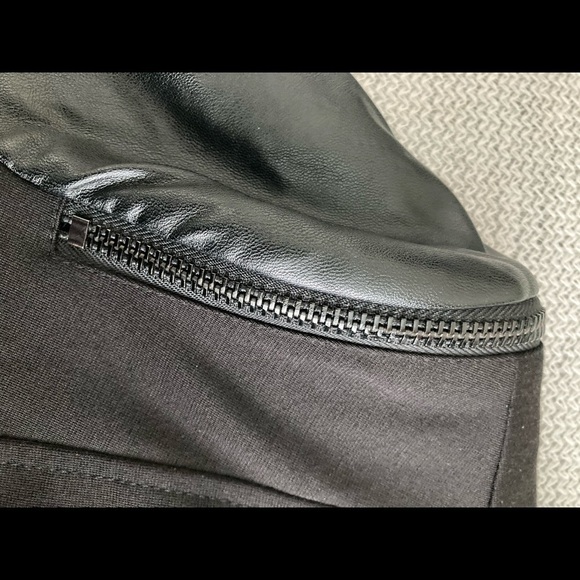 CYNTHIA ROWLEY Sz L Fabric Vegan Leather Accent Sleeves Jacket Blazer - Picture 5 of 5